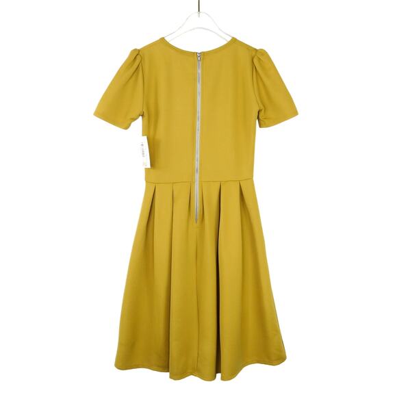 LulaRoe Amelia Dress in Mustard Yellow Short Sleeve Fit & Flare Dress XS NWT - Picture 2 of 6